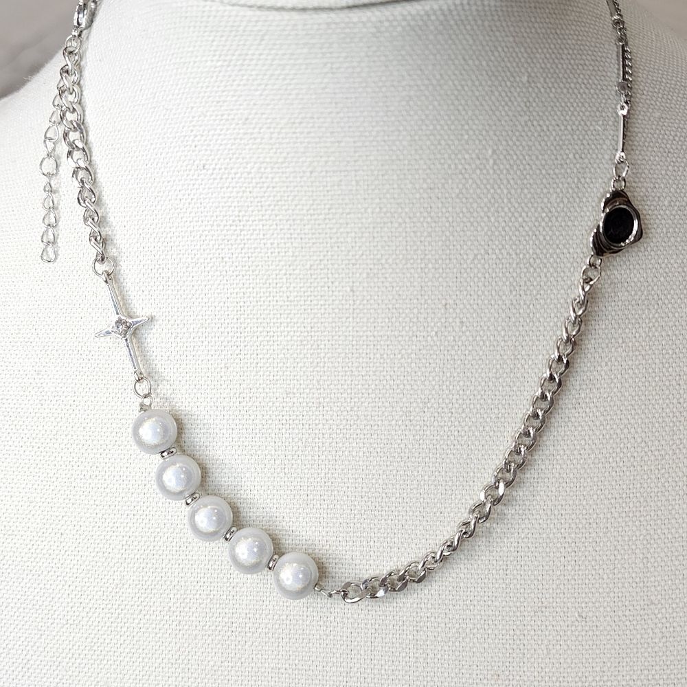 Reflect Light‎ Faux Pearl Cross Stainless Steel Chain Necklace 18.5in NWOT